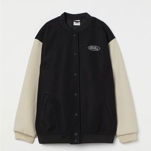 h&m no fear oversized varsity jacket